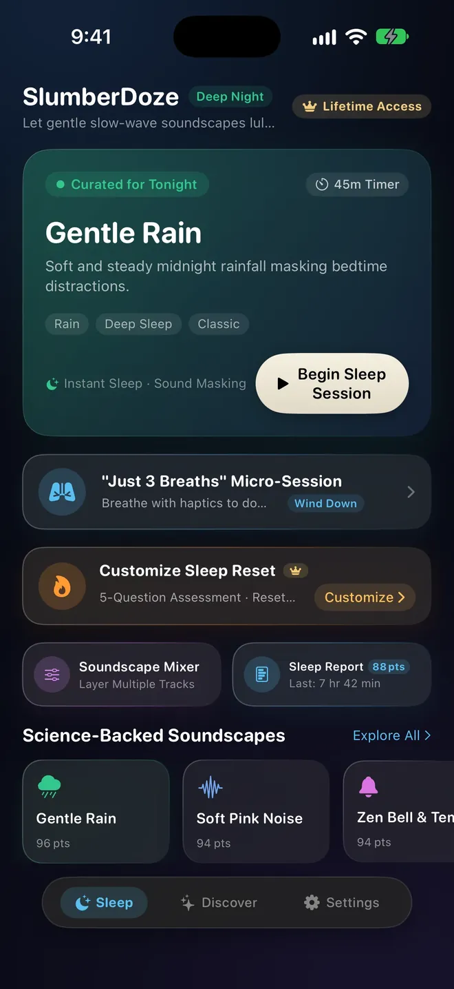 SlumberDoze home screen