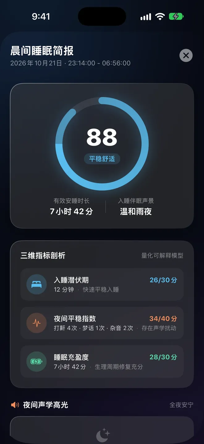 Morning sleep report